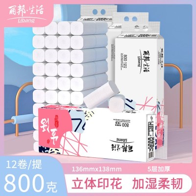 丽邦生活无芯卷纸800g/提/12卷家用实惠装纸巾学生宿舍卫生纸批发